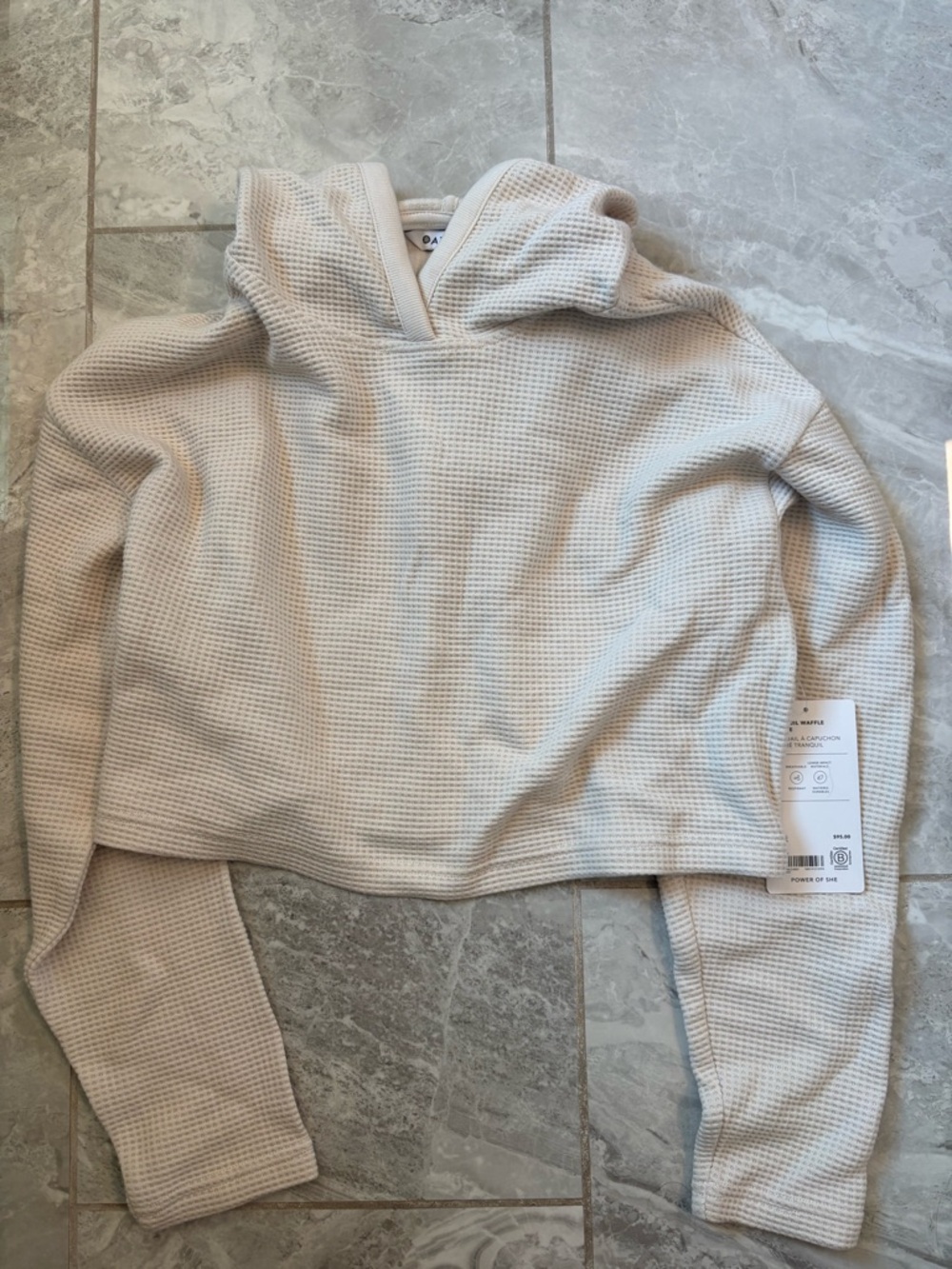 Athleta Cream Waffle-Knit Hooded Crew
